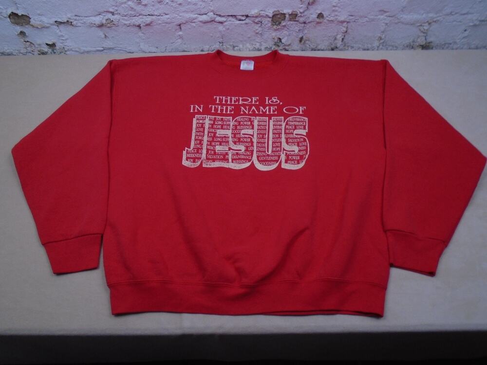 Vintage 90s In The Name of Jesus Sweatshirt Crewneck Red Christian XXL
